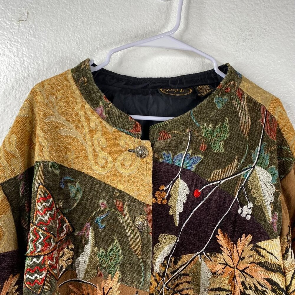 Alex Kim Jacket Tapestry Patchwork Mix Media Leaves Mulitcolor 5X Boho Eclectic - Picture 4 of 15